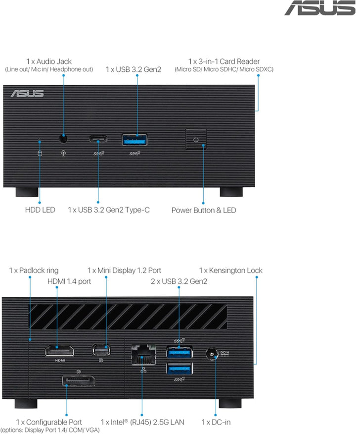 ASUS PN63-BS3018MDS1 Barebone Mini PC (Intel Core i3-1115G4 Prozessor, Intel UHD Grafik, WiFi 6, Blu