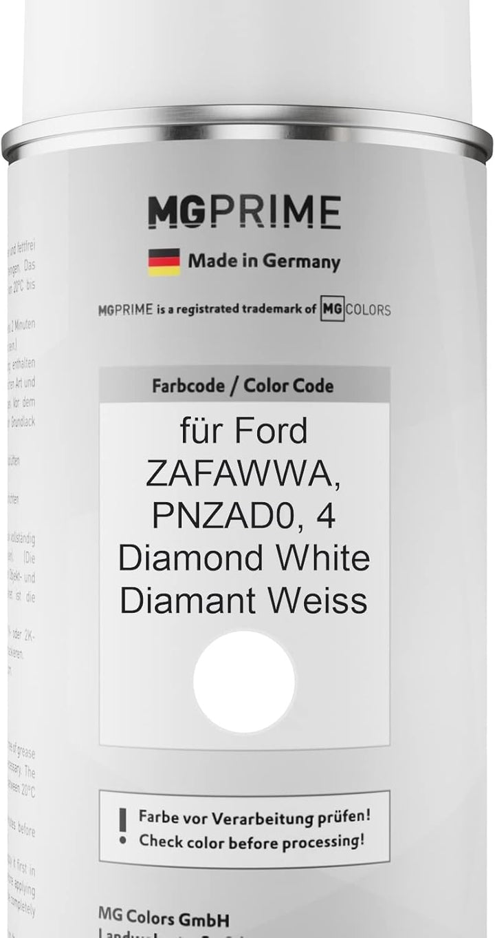 MG PRIME Autolack Sprühdosen Set für Ford ZAFAWWA / PNZAD0 / 4 Diamond White/Diamant Weiss Basislack