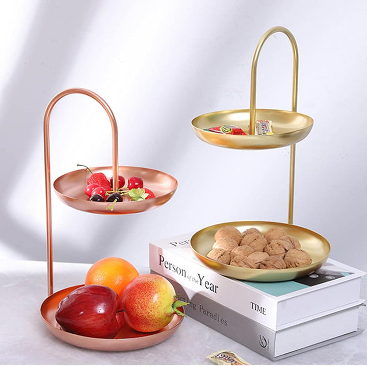Doppellagiges Obsttablett, Eisen 2-lagiger Obstkorb Moderne Obst-Snack-Aufbewahrungsstange Trockenob