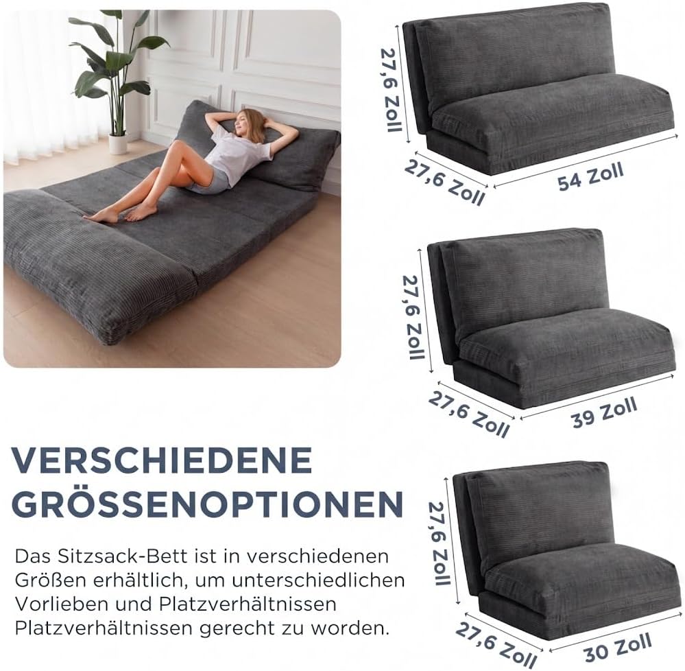 MAXYOYO Faltbarer Samt-Pouf mit Schaumstoffpolsterung, extra dick, 4 Schichten, Bodenmatratze/Sofa f
