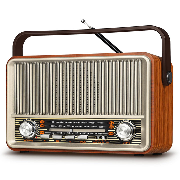 PRUNUS J-120 AM/FM/SW Retro Radio Klein, Kofferradio mit 1800mAh Akku, oder AC-Strom, Küchenradio No