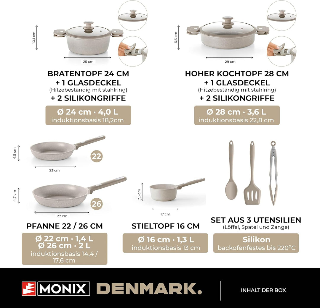 MONIX Denmark | Kochgeschirr-Set, 10-teilig, Aluminiumguss mit Antihaftbeschichtung, geeignet für al