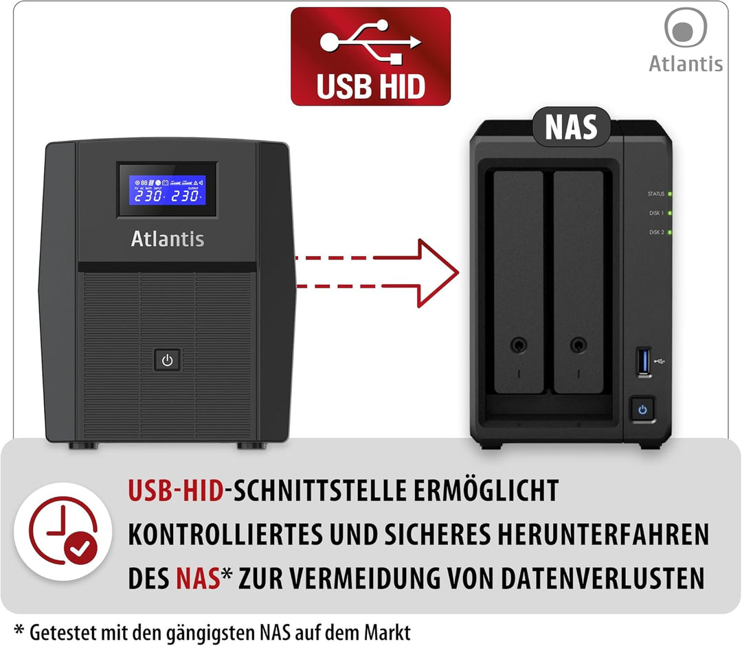 Atlantis A03-HP1503 Unterbrechungsfreie Sinuswelle 1200VA 720W Line Interactive, LCD-Display, USB-HI