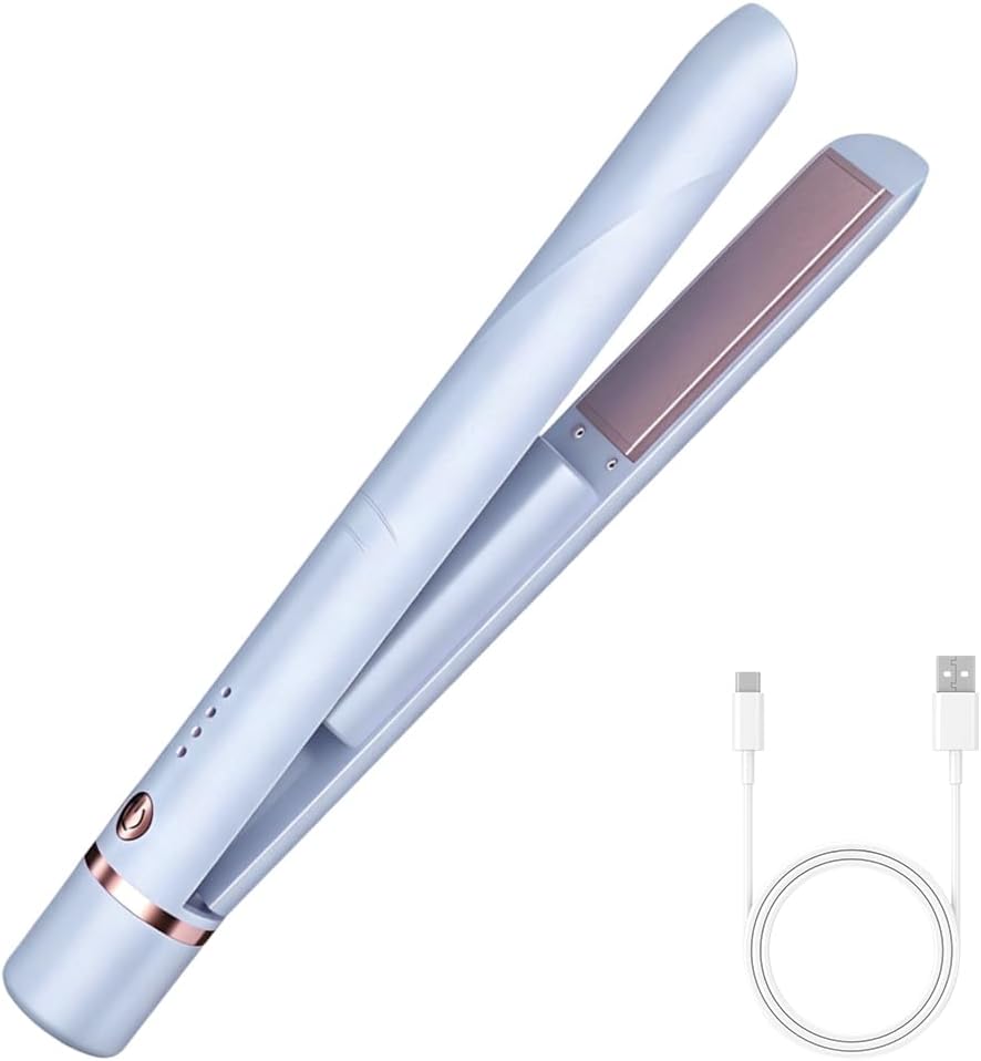 Mini Glätteisen Kabellos, Tragbarer Kabelloser Haarglätter, Mini Haarglätter mit Akku, 2 in 1 Haargl