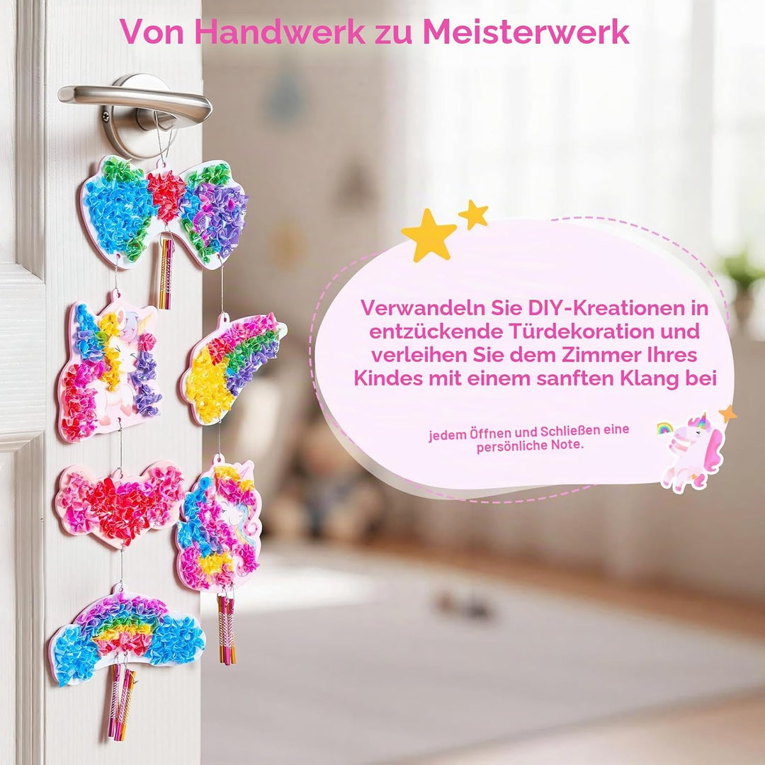 JoyCat Poke Art Basteln Kinder, Einhorn-Windspiel, Bastelset Kinder ab 3 Jahre, DIY Bastelset mit 6