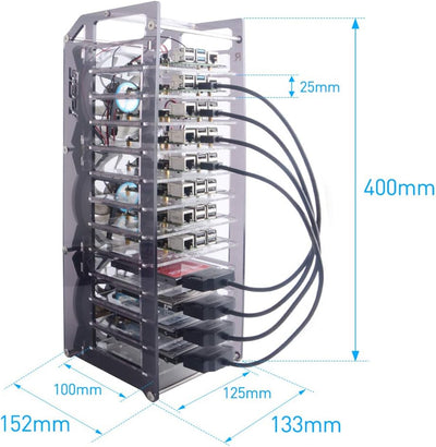 GeeekPi Raspberry Pi Cluster Gehäuse, Raspberry Pi Rack Gehäuse Stapelbares Gehäuse mit Lüfter 120 m