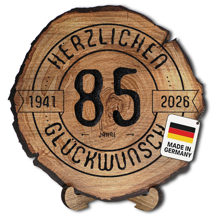 DARO Design – Baumscheibe mit Gravur für 85. Geburtstag – Geburtstags Geschenk aus Holz – Hochwertig