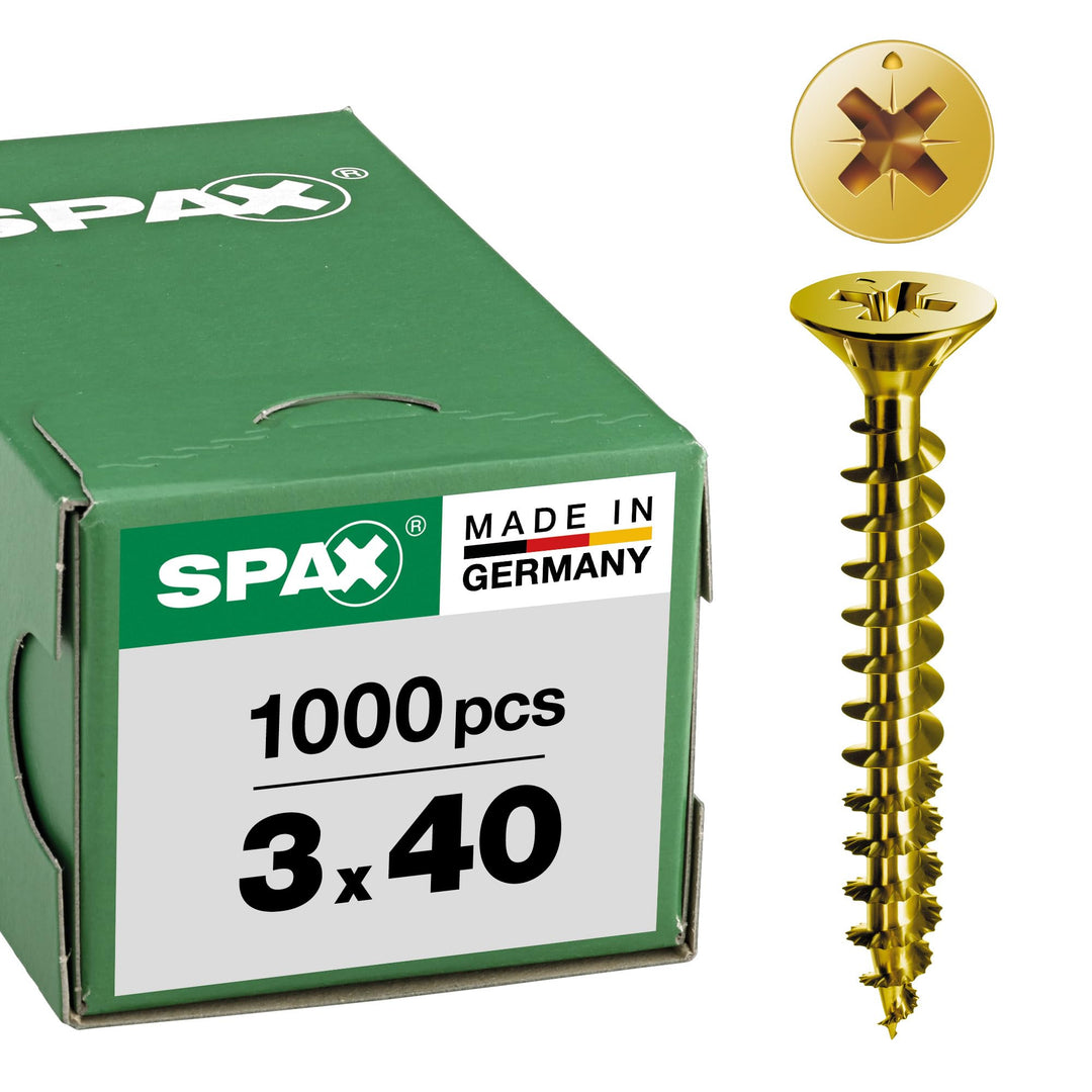 SPAX Universalschraube, 3,0 x 40 mm, 1000 Stück, Kreuzschlitz Z1, Senkkopf, Vollgewinde, 4CUT, YELLO