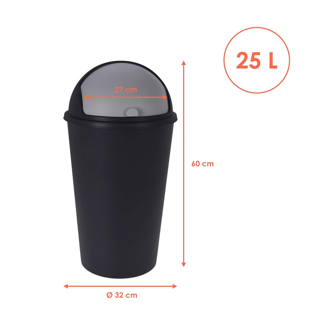 Spetebo XL Abfalleimer mit Schiebedeckel schwarz - 25 L - Runder Mülleimer mit Kuppel Deckel - Kosme