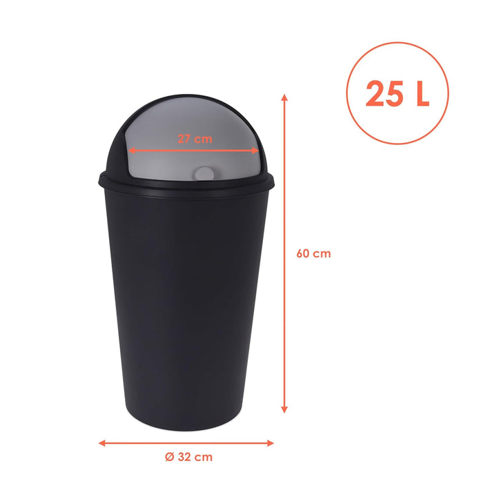 Spetebo XL Abfalleimer mit Schiebedeckel schwarz - 25 L - Runder Mülleimer mit Kuppel Deckel - Kosme