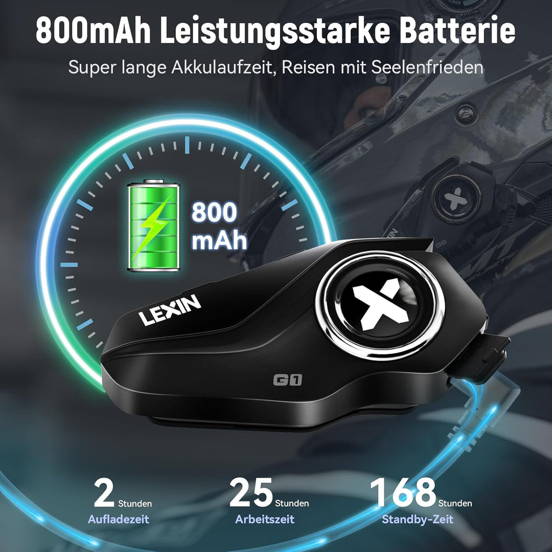 LEXIN G1 Motorrad Bluetooth 5.0 Kopfhörer, Helm Headset für Musik und Navi-Ansage Hören, Freihändige