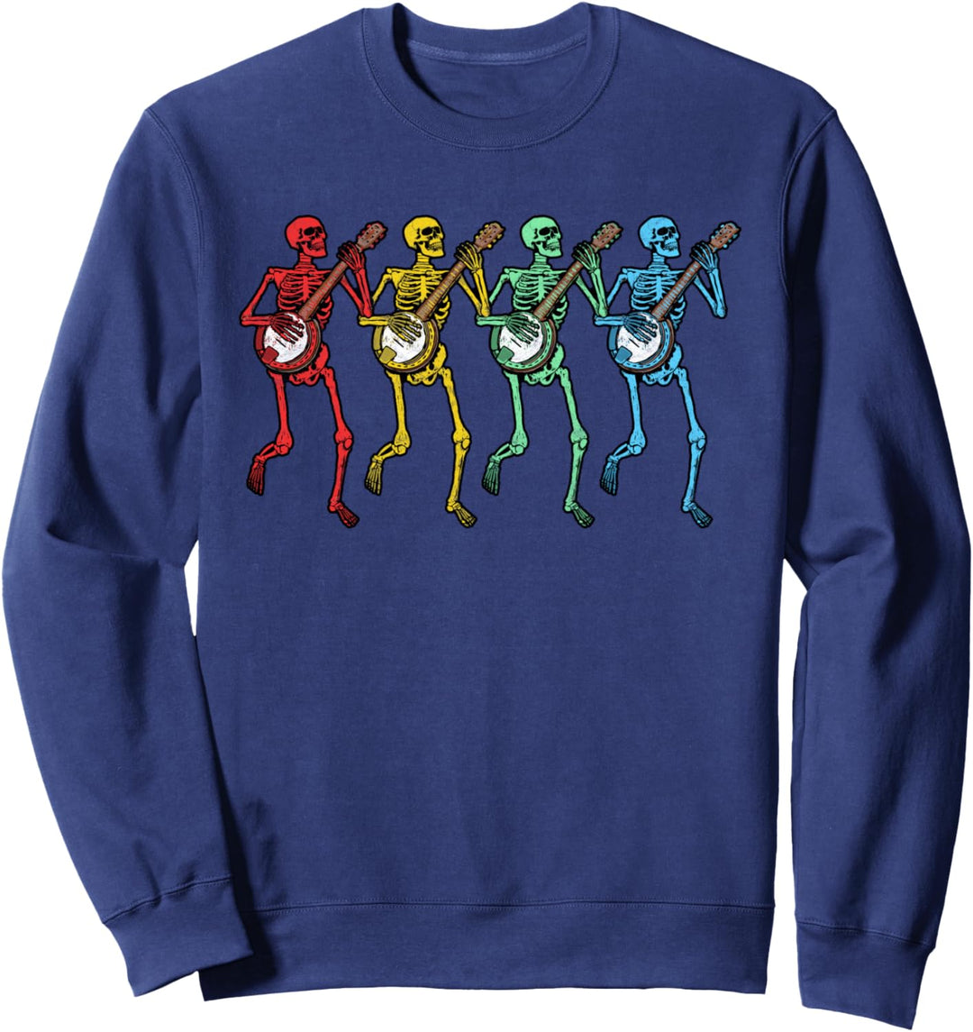 Retro Tanzende Regenbogenskelette & Banjos Vintage Grafik Sweatshirt
