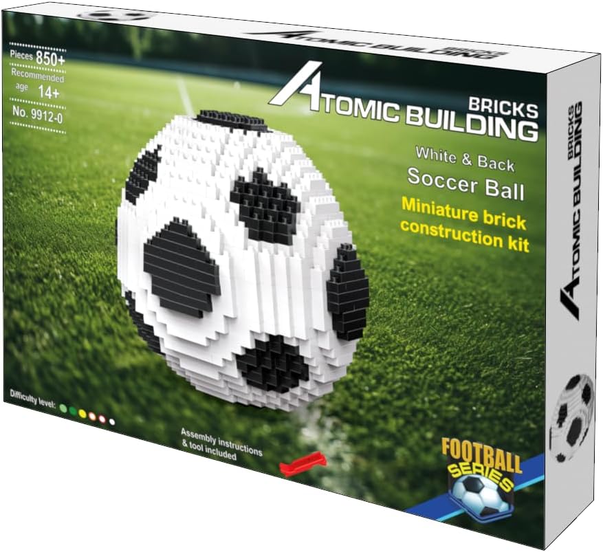Atomic Building Fussball zum Zusammenbauen mit Miniaturblöcken. Über 850 Teile, Fußball