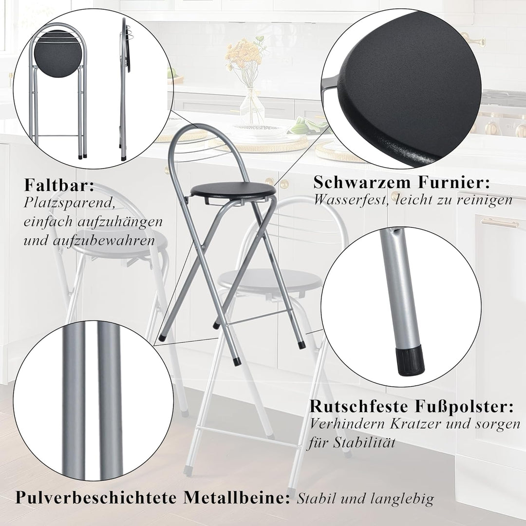 1 Stück Barhocker Klappbar mit Lehne, Klapphocker Faltbar Barstühle Bar Hocker Klappbar Holz Stuhl K