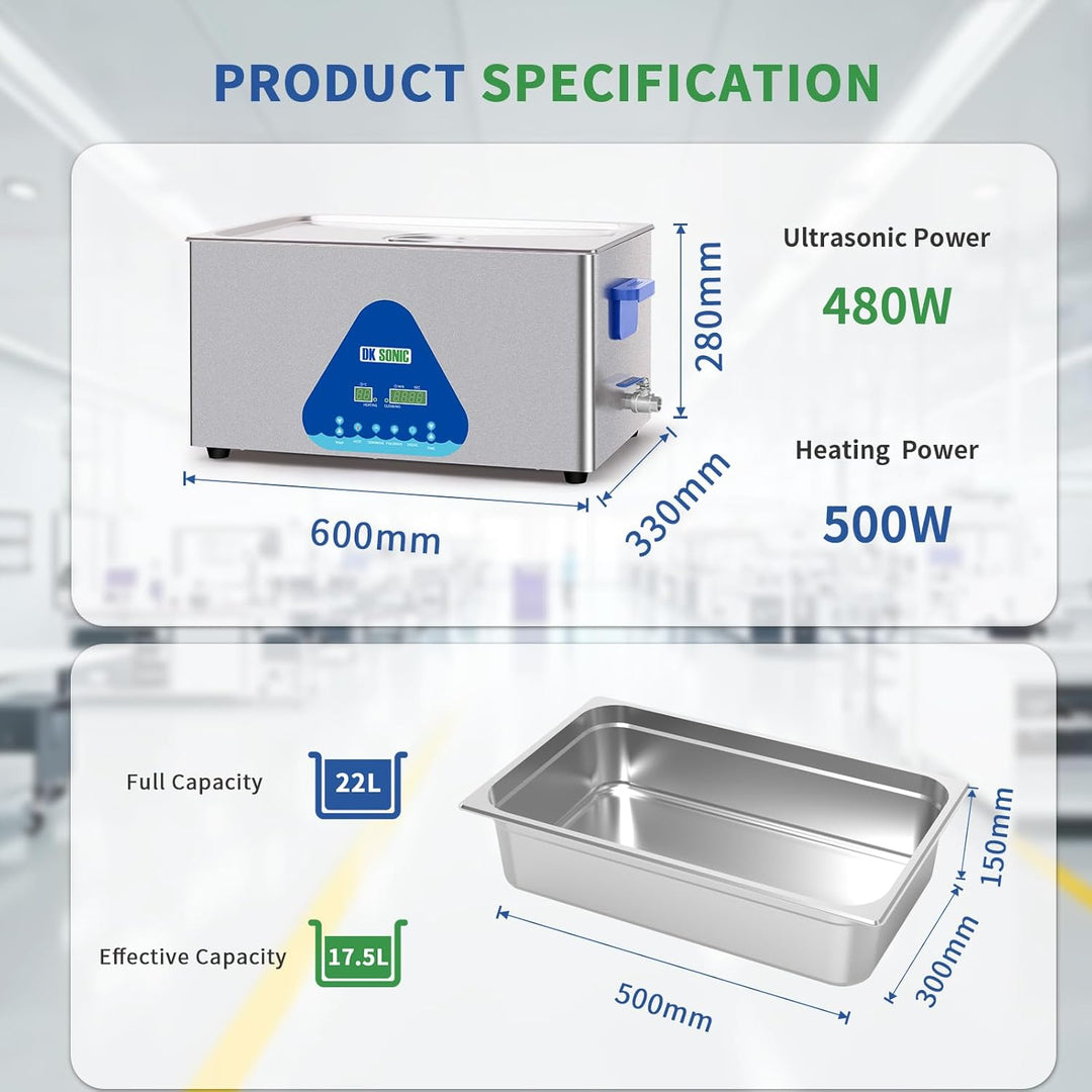 DK SONIC 22L digital stainless steel ultrasonic cleaning equipment with half-wave and full-wave mode