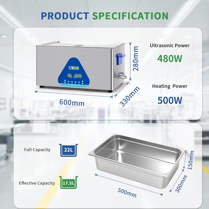 DK SONIC 22L digital stainless steel ultrasonic cleaning equipment with half-wave and full-wave mode