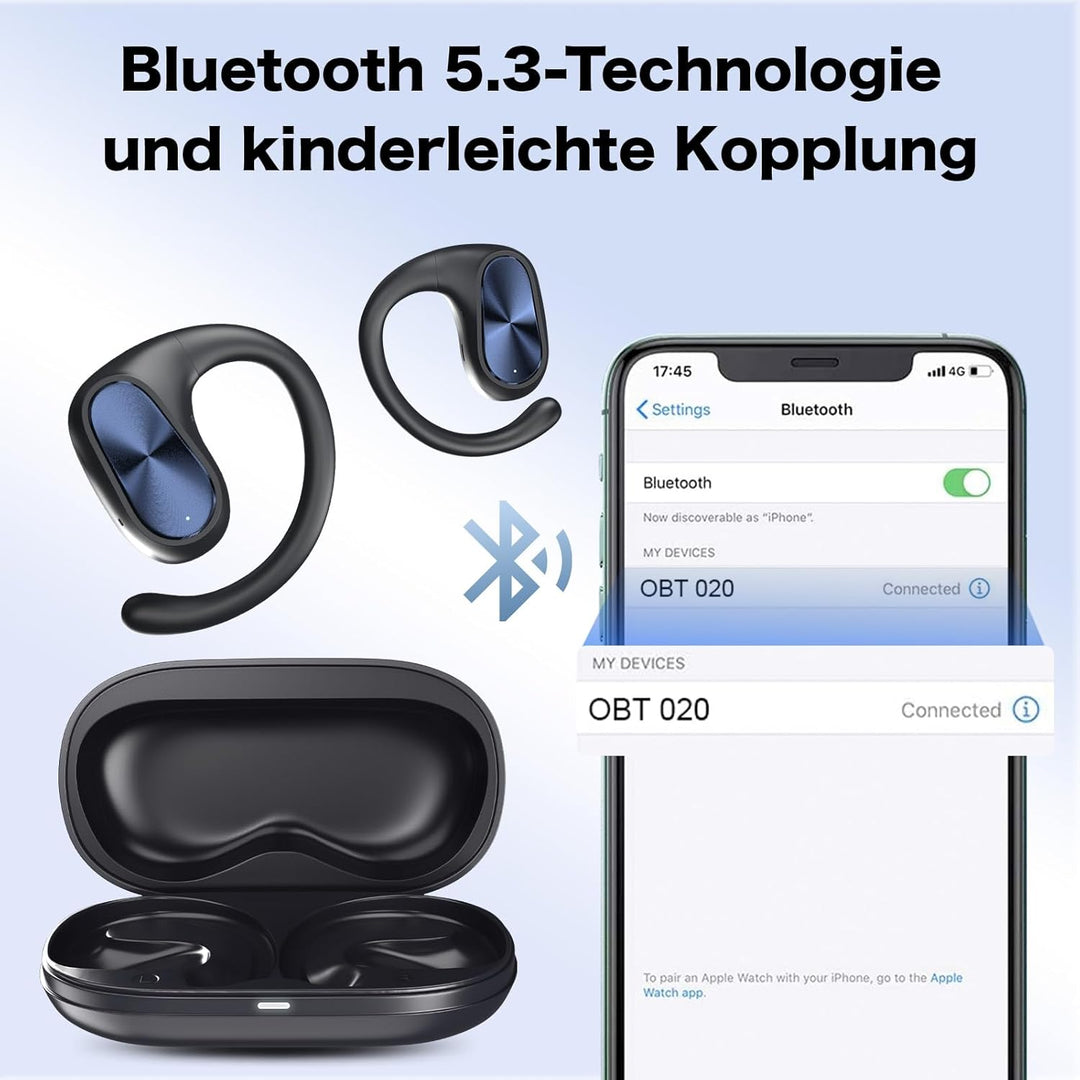 Offene kabellose Kopfhörer mit Bluetooth 5.3, räumlicher Sound, Mikrofone für Anrufe, 55 Stunden Wie