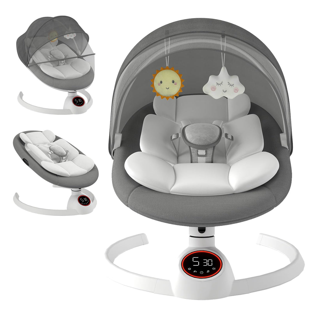 Babywippe Elektrisch Neugeborene bis 9 kg, Klappbar Bluetooth Babyschaukel Elektrisch mit 5 Schwingg