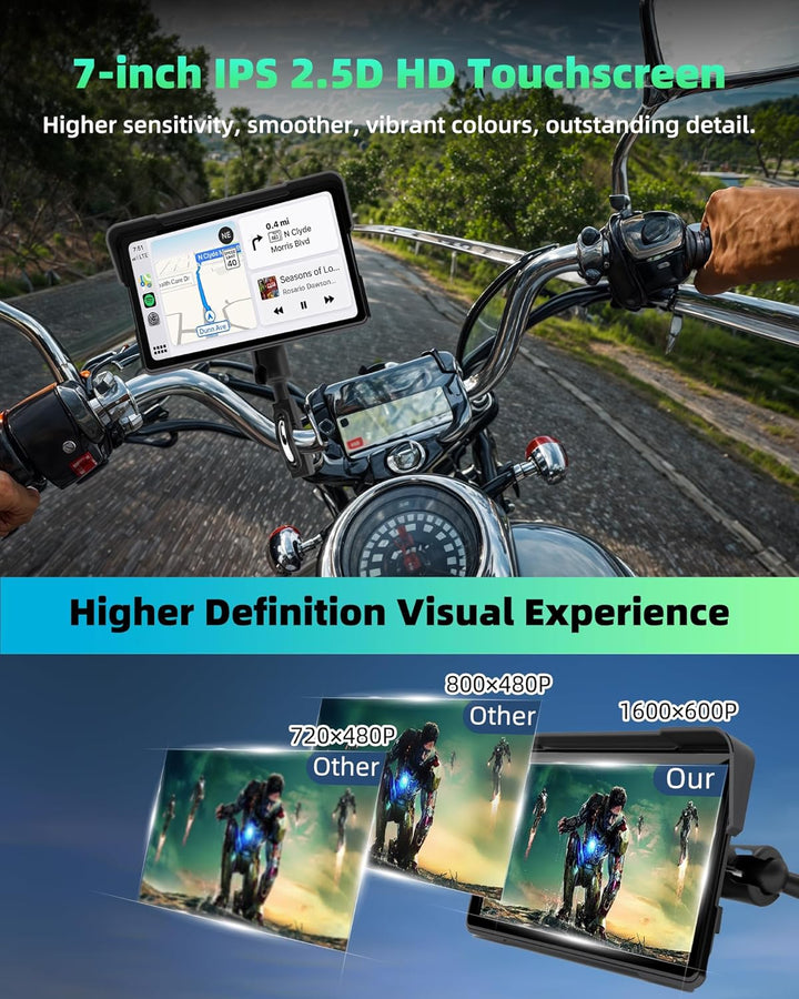 2026 Jansite 7 Zoll Motorrad Carplay Android Auto, 2,5D IPS Motorrad Display IP67 Wasserdichter Navi
