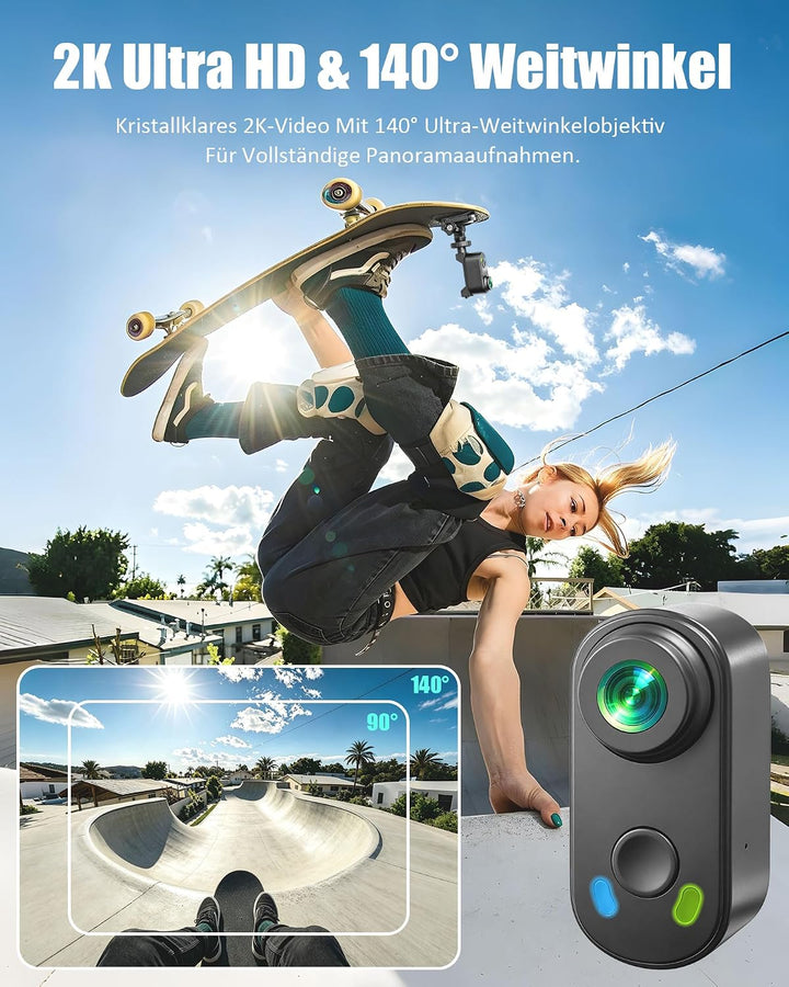 2K Mini Action Cam, Body Cam, Mini Vlog Kamera Dunkelschwarz, Dunkelschwarz