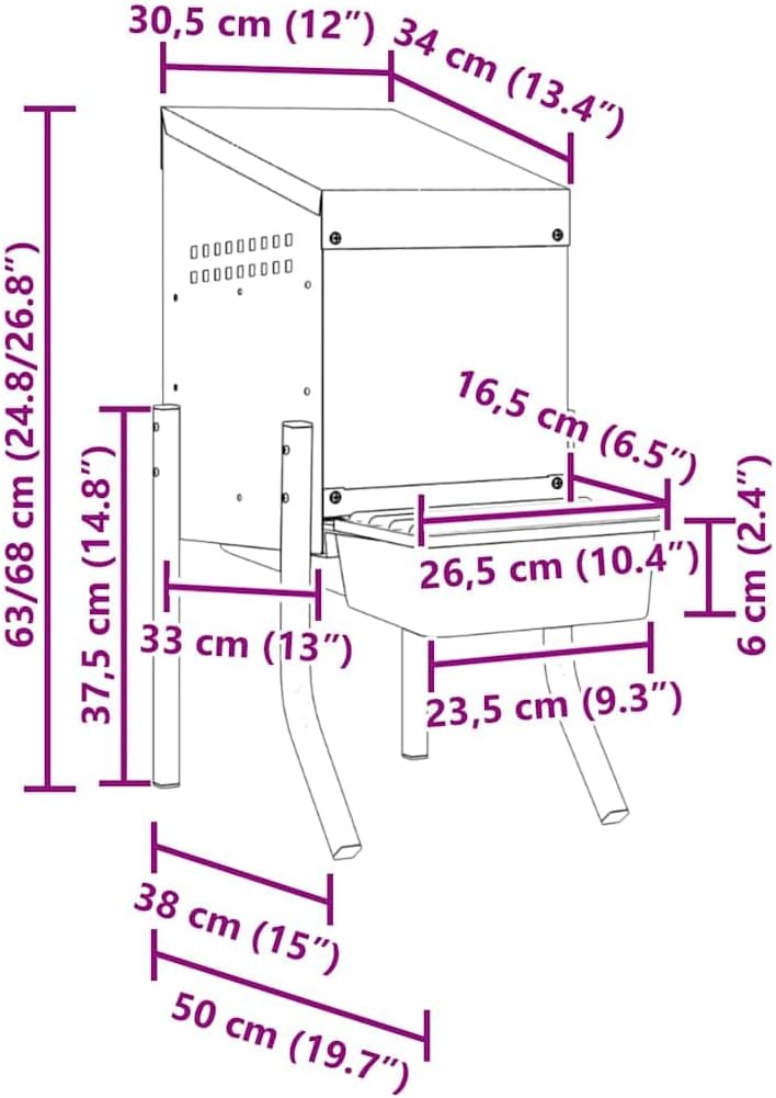 Hühner-Nistkasten 1 Abteil mit Beinen aus verzinktem Stahl und Polypropylen, 30,5x50x63/68 cm, für S