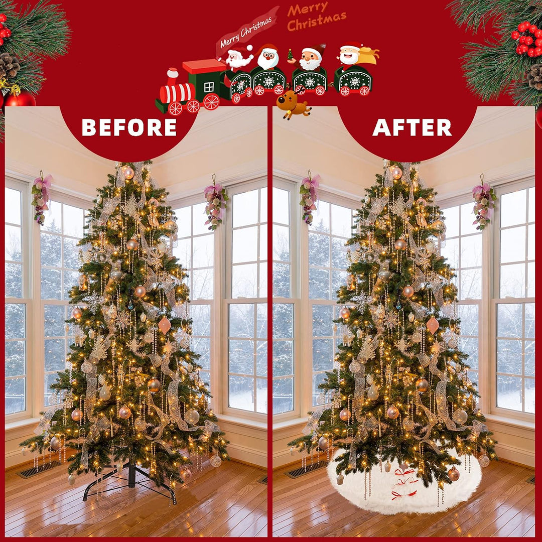 SALCAR Weihnachtsbaum Decke Weiss, 150cm Weihnachtsbaum Rock Plüsch Gross Weihnachtsbaumdecke Rund,