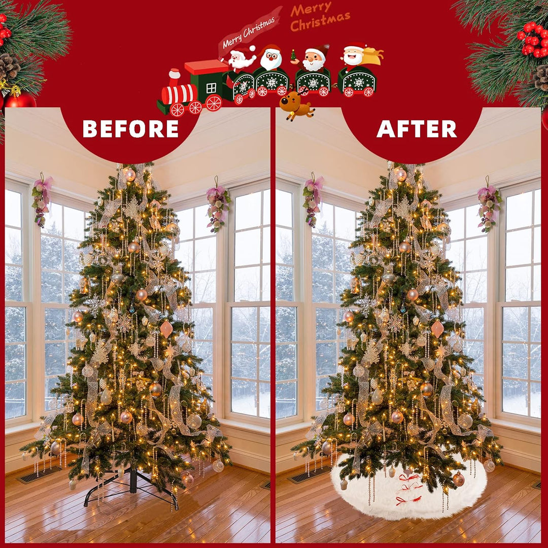 SALCAR Weihnachtsbaum Decke Weiss, 120 Weihnachtsbaumdecke Rund Weisser Plüsch Christbaumdecke, Weih