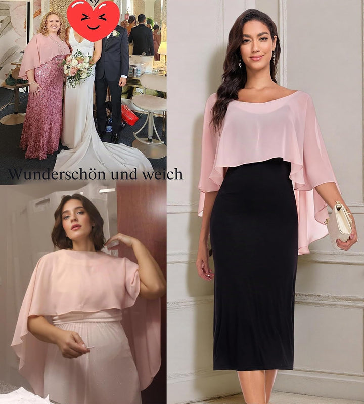 Chiffon Wrap Shawls Capes for Evening Dresses Wedding Bridal Bolero Shawl Wraps for Women Blush, Blu