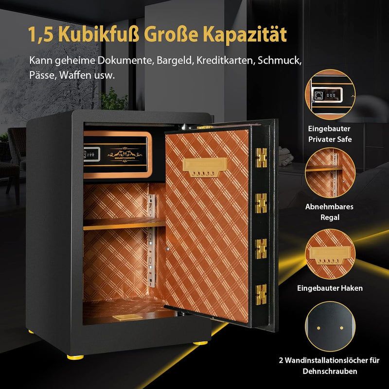 COSTWAY 42,5L Safe Tresor mit Zahlenschloss | eingebauter abschliessbarer Box | abnehmbarem Regal |