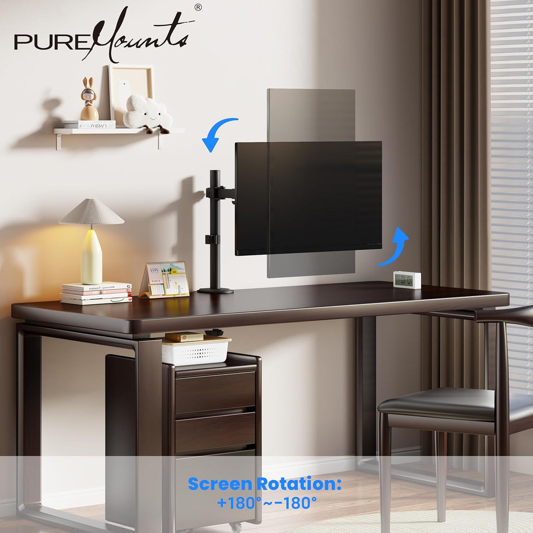 PureMounts Monitor Halterung, Monitorhalterung für 1 Bildschirm, 17 bis 32 Zoll, höhenverstellbar, n