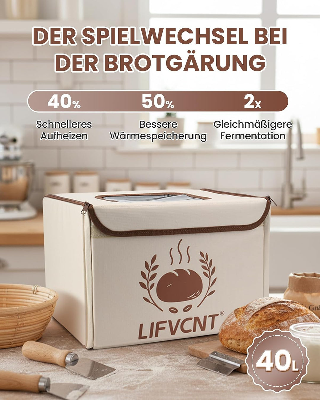 faltbare Brot-Gärbox mit Temp von 20–55°C und Timer von 0–99 h，mit Rost + Schale–für Sauerteig herst