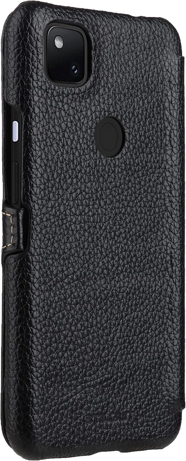 STILGUT Book Case kompatibel mit Google Pixel 4a 4G Hülle aus Leder mit Clip-Verschluss, Lederhülle,
