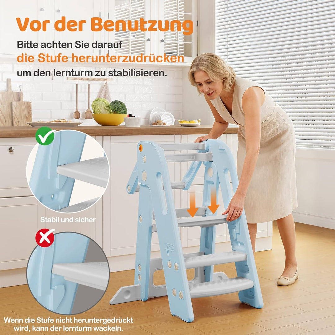 Onasti Lernturm für Kinder, Klappbar, Höhenverstellbar, Lernturm ab 1 Jahr mit Kippschutz &amp; Anti-Rut
