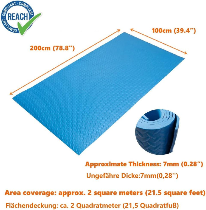 HD Fitness Eva Unterlegmatte für Fitnessgeräte rutschfest und schalldämmend mit Bändern | 200 x 100