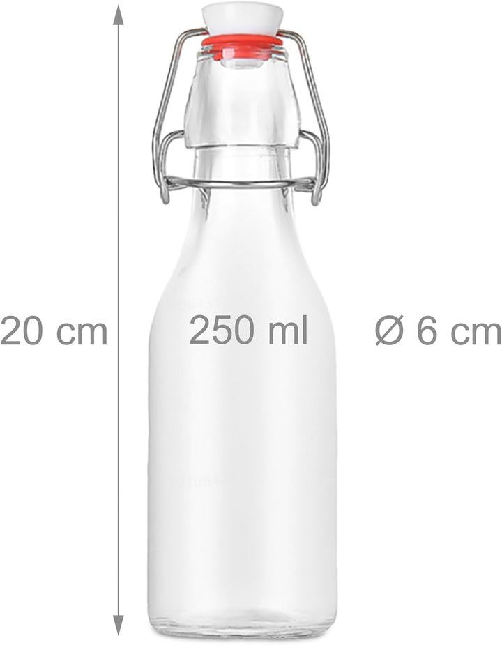 Relaxdays Flaschen zum Befüllen, 6er Set, 250 ml, Bügelverschluss, Glasflasche für Öl, Essig, Schnap