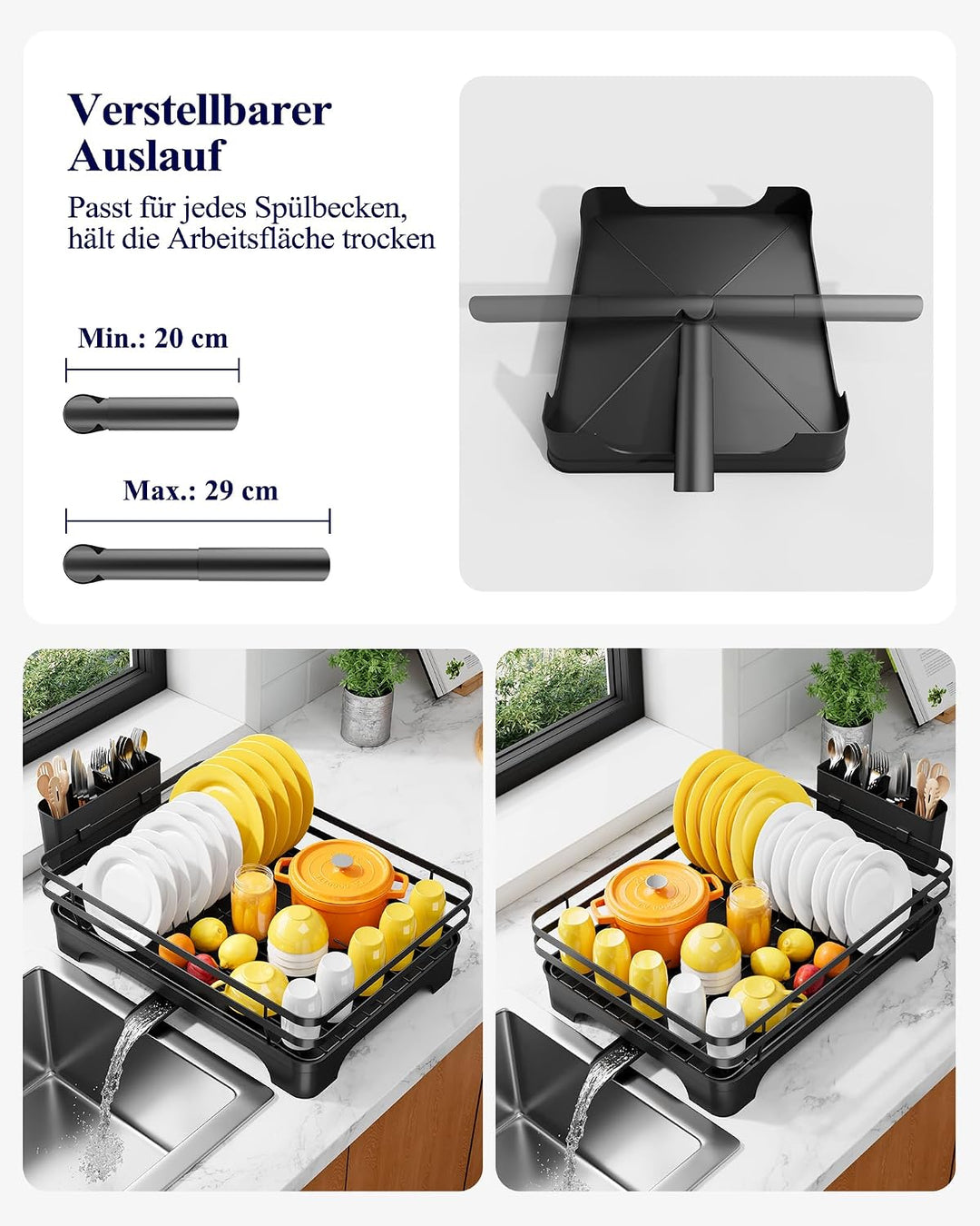 Kitsure Abtropfgestell Geschirr Geschirrgestell für die Küchentheke mit Besteckhalter, rostfreie Auf
