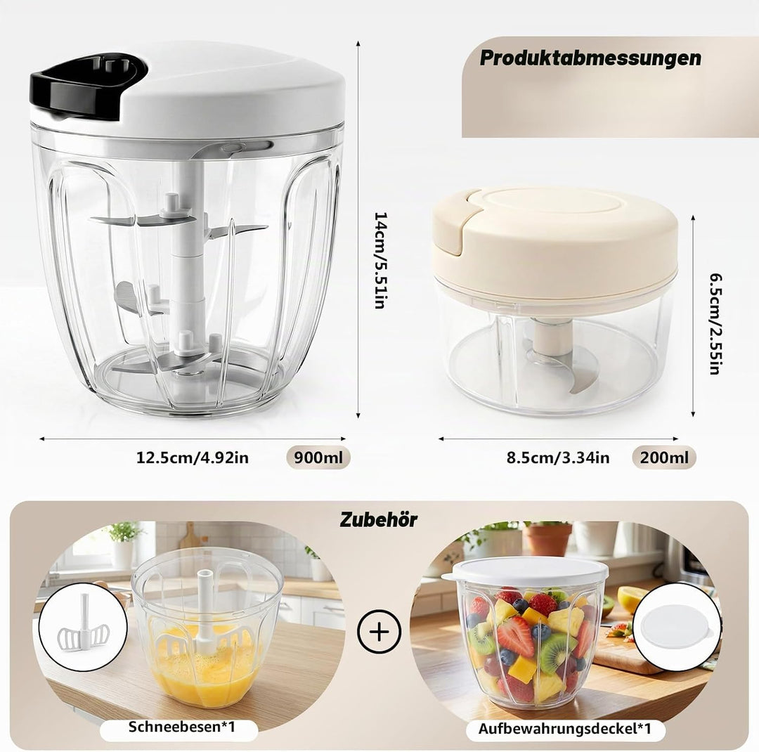 FACIACC 900 ml Manueller Zwiebelschneider &amp; 200 ml Multi-Zerkleinerer Set, Leichtgängiger Zwiebelsch