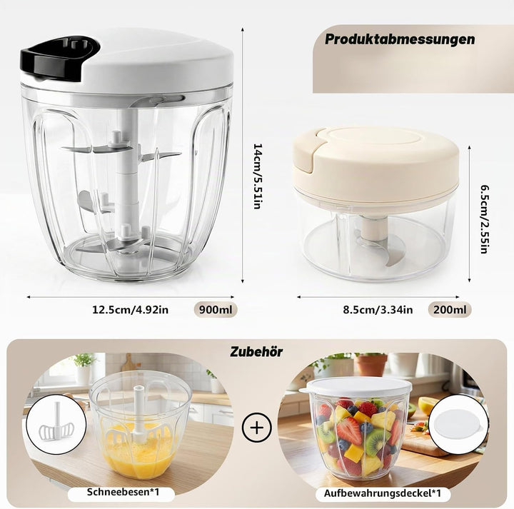 FACIACC 900 ml Manueller Zwiebelschneider &amp; 200 ml Multi-Zerkleinerer Set, Leichtgängiger Zwiebelsch