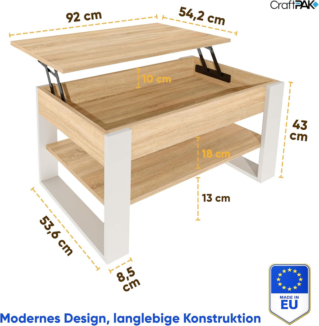 Couchtisch höhenverstellbar mit Stauraum - Couchtische - Wohnzimmertisch klappbar - höhenverstellbar