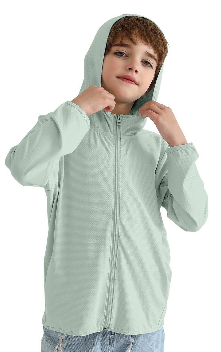 Kinder Athletic Hoodie Dry Fit Sonnenschutz Sweatshirt Daumenlöcher 3–12 Jahre Blassgrün 6-7 Jahre,