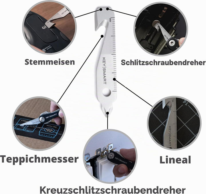 KeySmart MultiTool - 5-in-1 Mehrzweck-Schlüsselanhängerwerkzeug mit Kastenschneider, Lineal, Hebelst