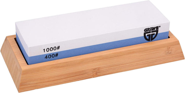 GRÄWE Damastmesser-Set - Damaszener Santokumesser 17 cm und Wetzstein 400/1000