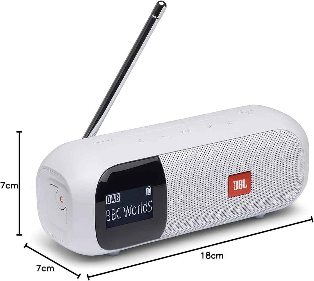 JBL Tuner 2 Radiorekorder in Weiss – Tragbarer Bluetooth Lautsprecher mit MP3, DAB+ und UKW Radio –