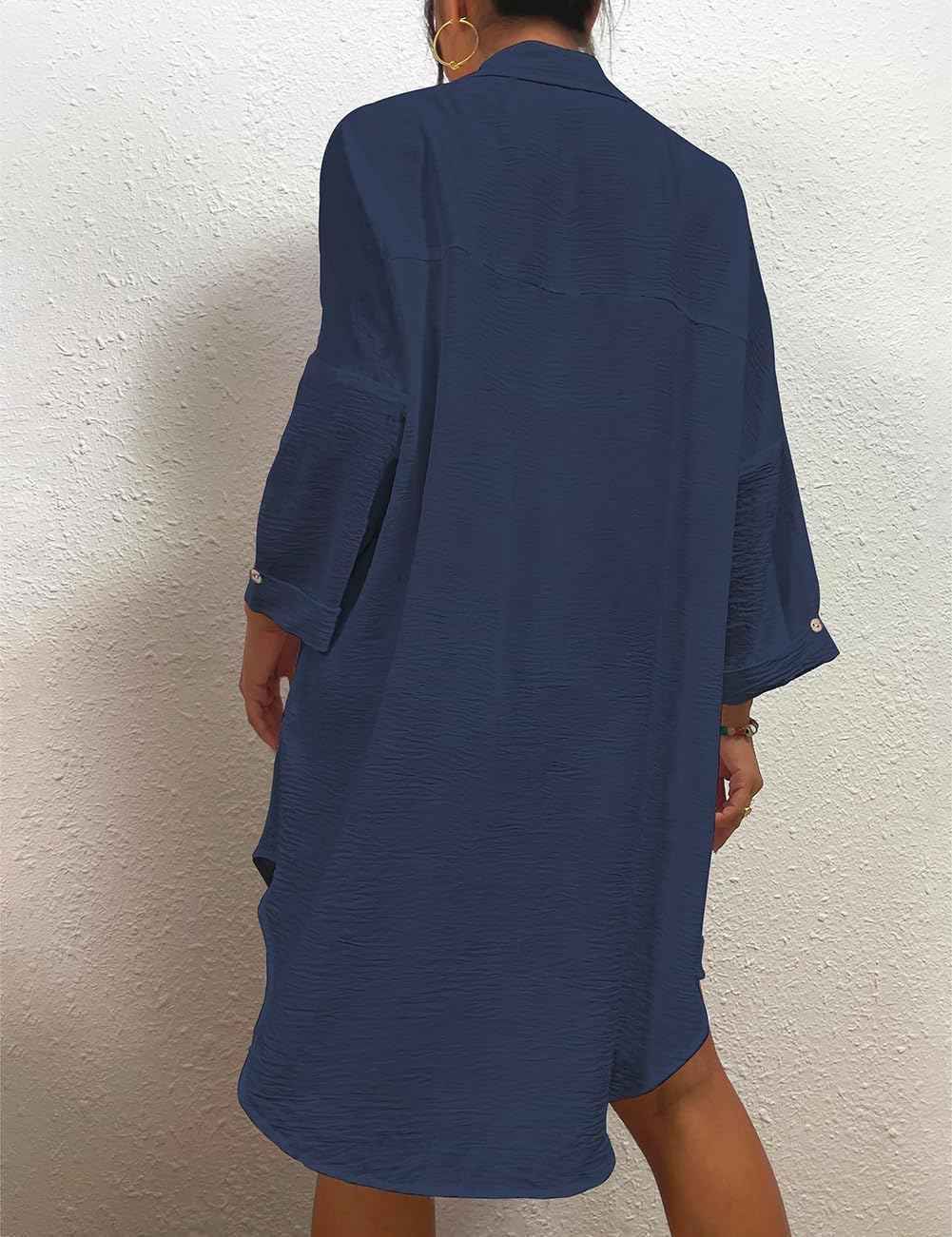 Bsubseach Damen Button Down Strandkleid V-Ausschnitt Badeanzug Resort Wear S B-marine Blau, S B-mari