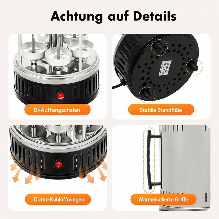 Elektrogrill Schaschlikgrill mit Motor Vertikaler Dönerspiess mit 5 Schaschlikspiesse 1000w Dönergri