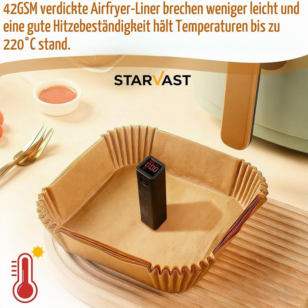 STARVAST 500 Stück Backpapier für Heissluftfritteuse, 20-24CM Eckig Airfryer Backpapier Einweg Papie