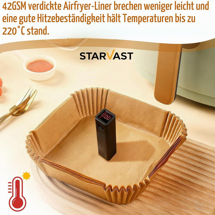 STARVAST 500 Stück Backpapier für Heissluftfritteuse, 20-24CM Eckig Airfryer Backpapier Einweg Papie