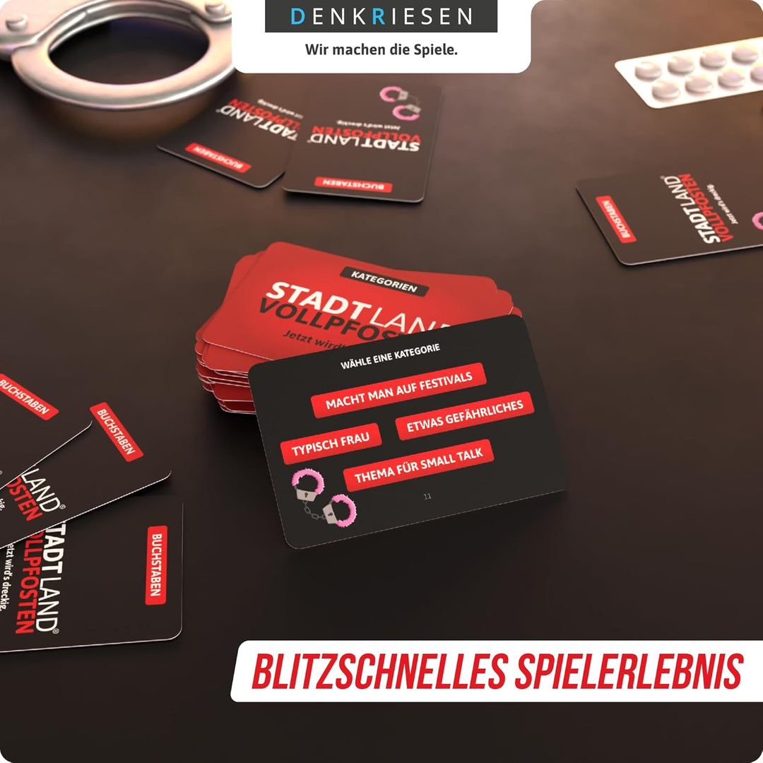 DENKRIESEN - Stadt Land Vollpfosten® – Das Kartenspiel - Rotlicht Edition - 'Jetzt wird's dreckig.'