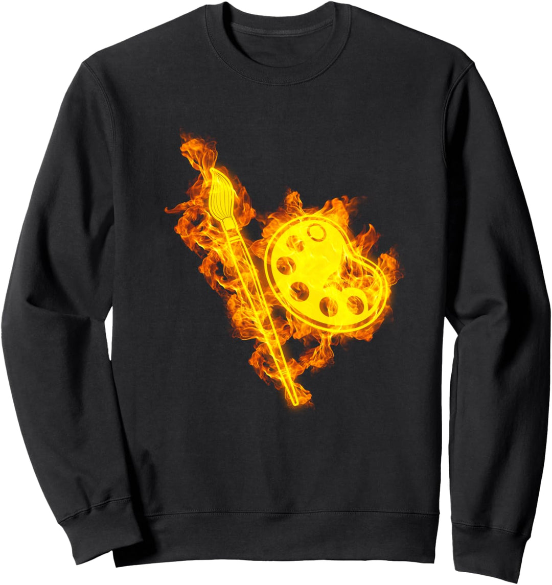 Feuer Pinsel und Farbe Palette Flammen Kunst Maler Künstler Sweatshirt