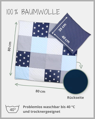 ULLENBOOM ® Baby Bettwäsche aus 100% Baumwolle (OEKO-TEX), 80x80 cm Blau Hellblau Grau - 2-teilig (S